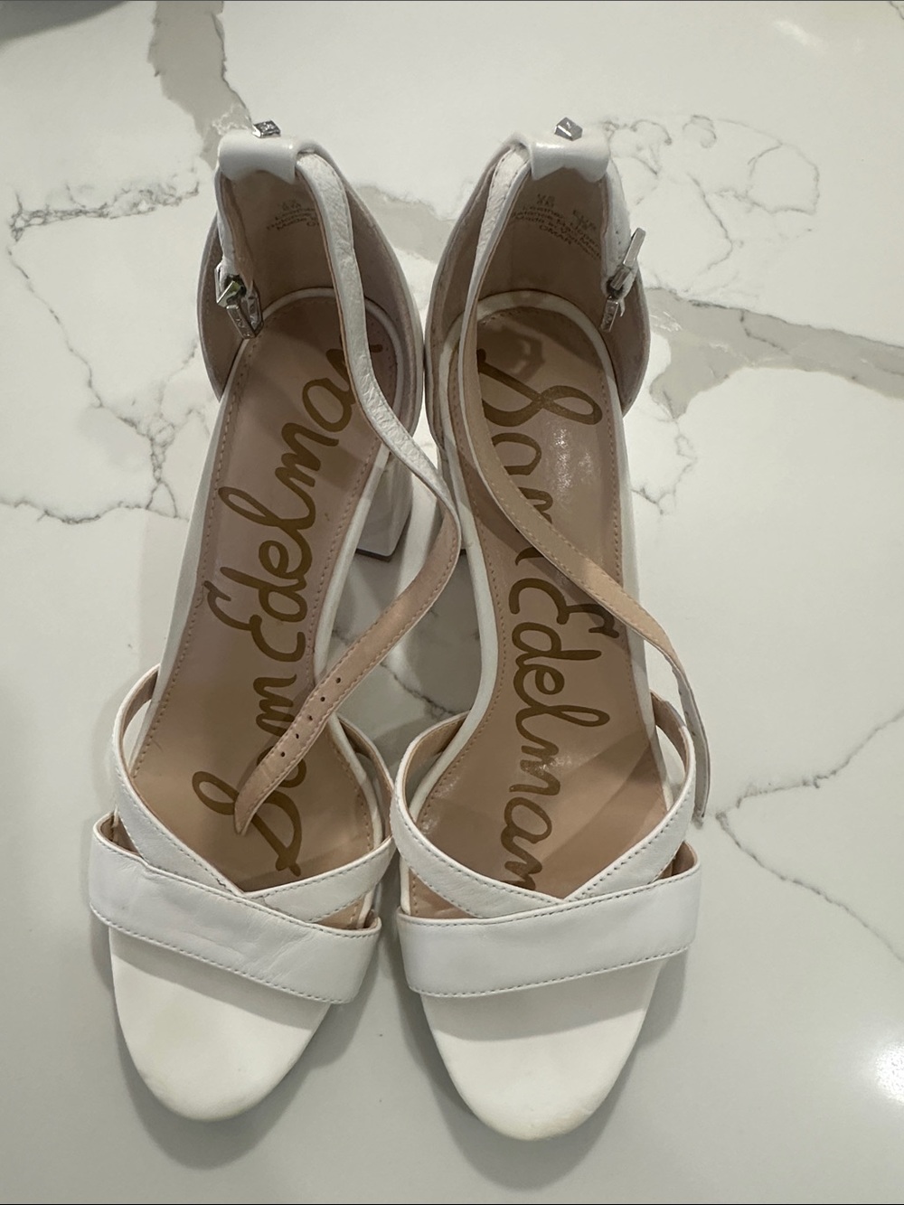 Sam Edelman White Strappy Ankle Strap Block Heels